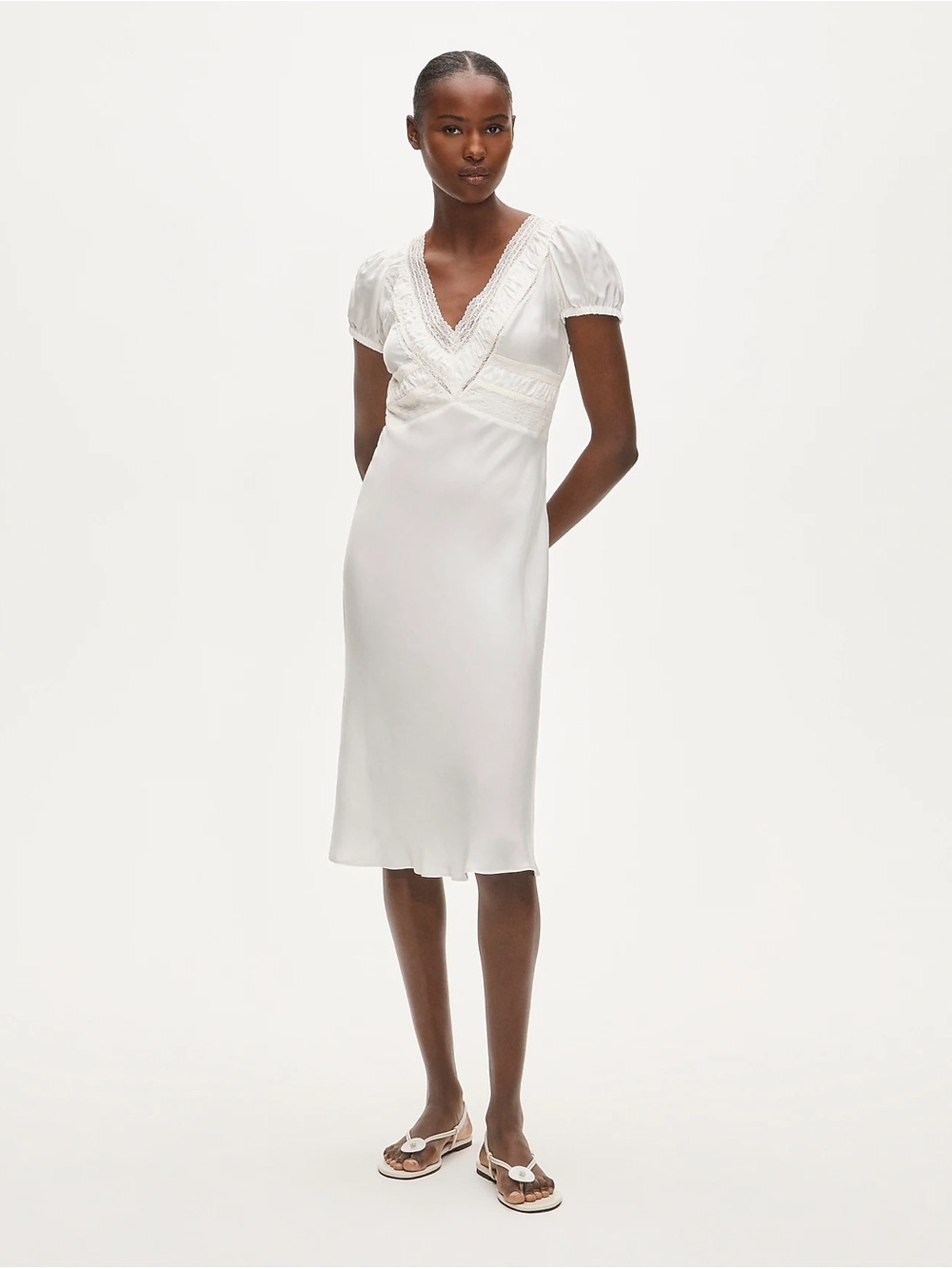NWT J.Crew Lace V-Neck Midi Dress White Ruffle Romantic Party Date Night 2